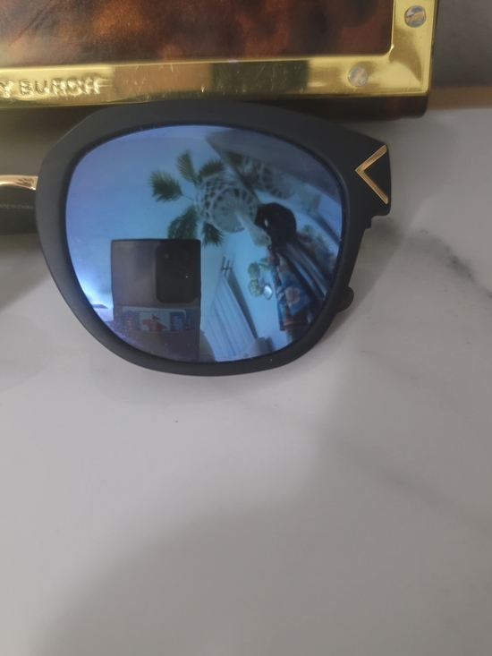 Tory Burch Black Frame Sunglasses with Blue Mirrored Lenses main image 12